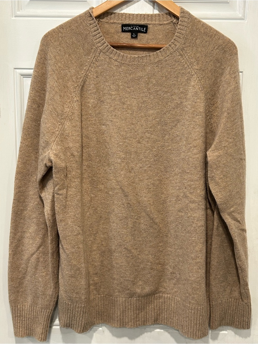 J Crew Mercantile Men’s Lambswool Blend Crewneck Sweater Tan Beige Large J7419